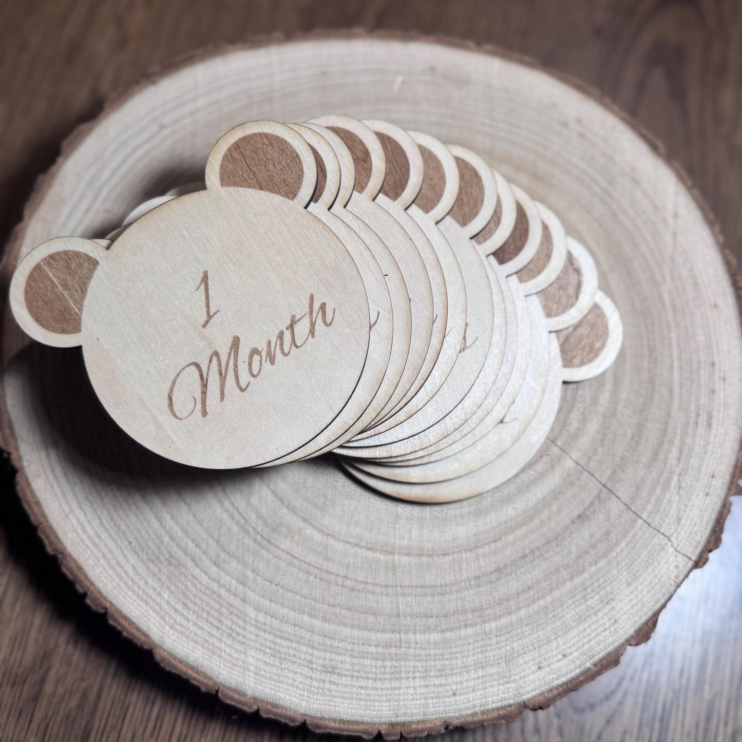Personalised teddy bear welcome to the world baby name disc newborn photo prop baby shower gift first time mom custom wood keepsake