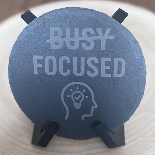 Laser Engraved Slate Coasters Motivational Desk Decor Focused Not Busy Office Gifts for Him Entrepreneur Gift for Home Office