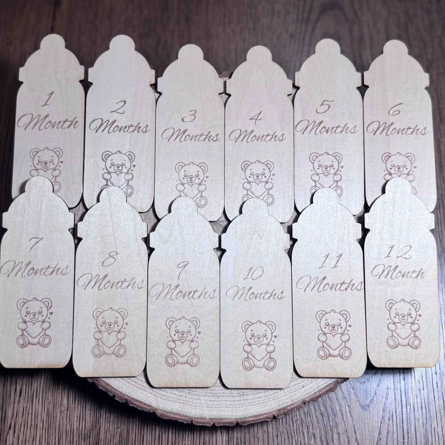 Baby bottle baby milestone discs monthly photo props wooden keepsake set includes welcome disc and fill in birth stats baby gift