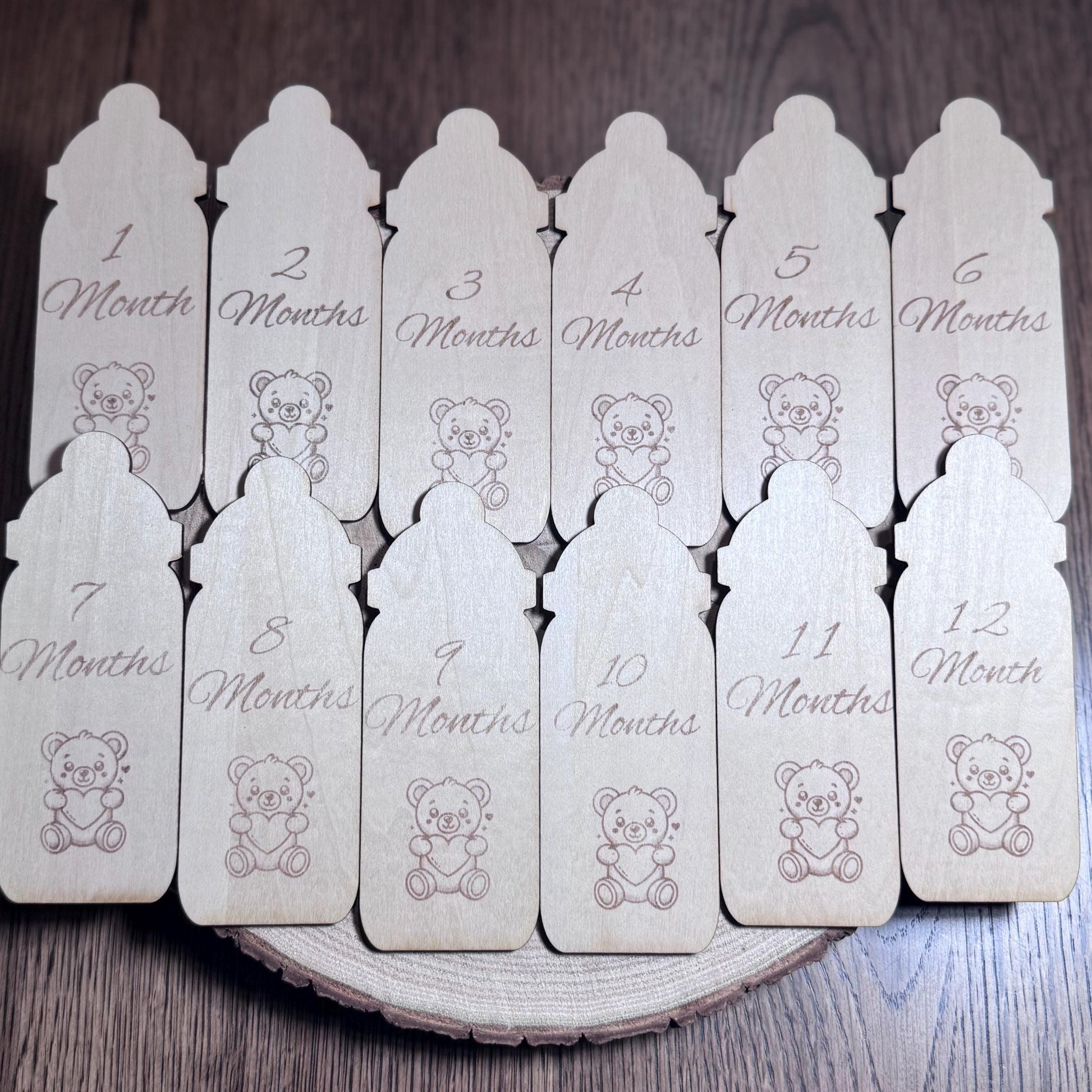 Baby bottle baby milestone discs monthly photo props wooden keepsake set includes welcome disc and fill in birth stats baby gift