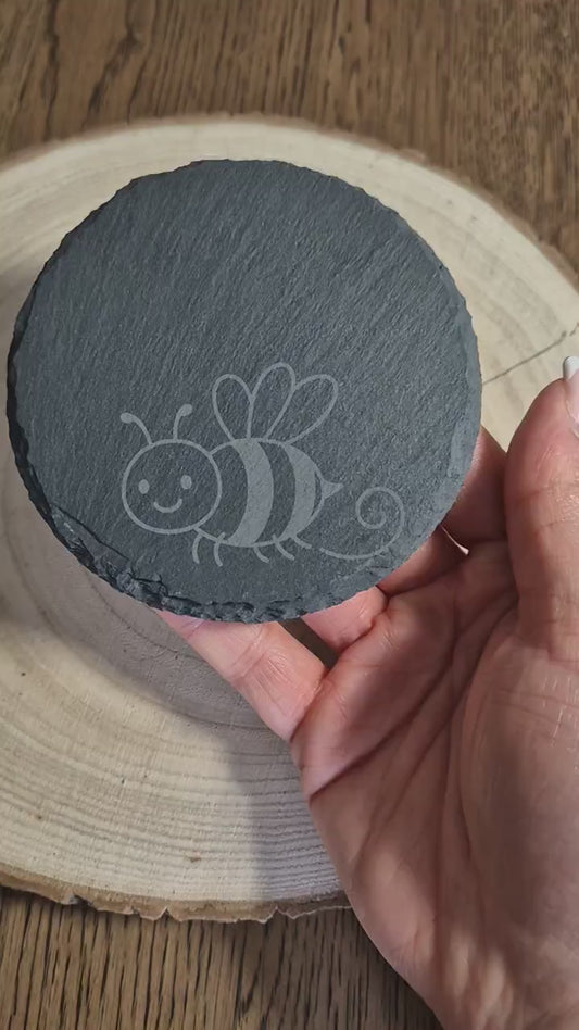 Engraved Slate Coaster with Bumble Bee Design | Natural Stone Drink Coaster | Rustic Home Decor | Bee Lover Gift | Table Protector