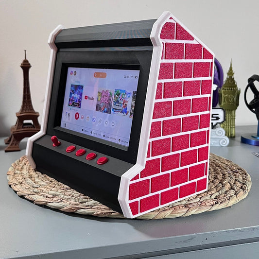 Retro Brick 3D Printed Arcade for Original Nintendo Switch - Game Holder with Controller Storage and Charging Space - 18 Color Options