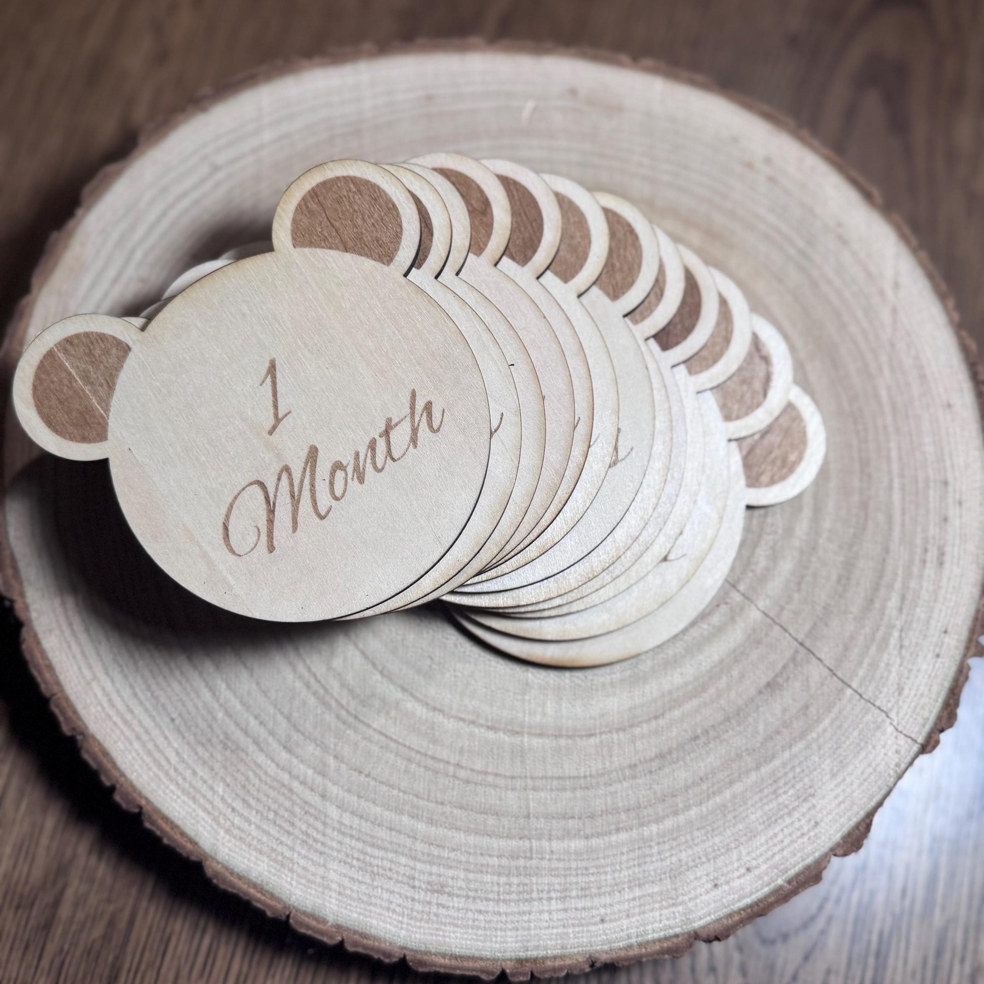 Personalised teddy bear welcome to the world baby name disc newborn photo prop baby shower gift first time mom custom wood keepsake