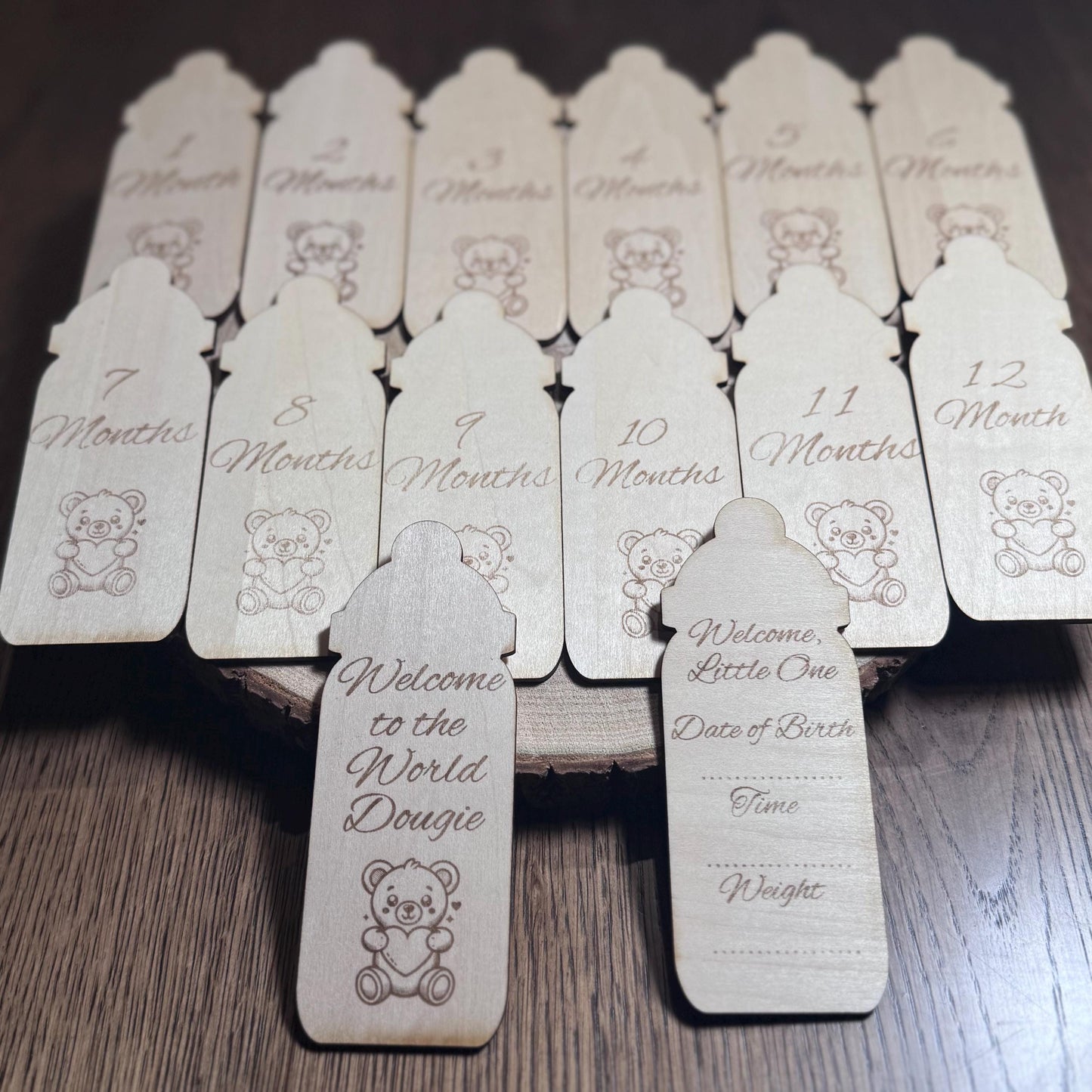 Personalised baby bottle welcome to the world disc engraved baby name plaque newborn photo prop baby shower gift for first time moms
