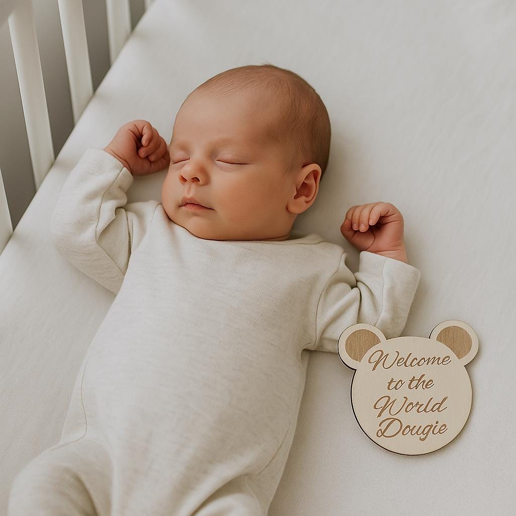 Personalised teddy bear welcome to the world baby name disc newborn photo prop baby shower gift first time mom custom wood keepsake