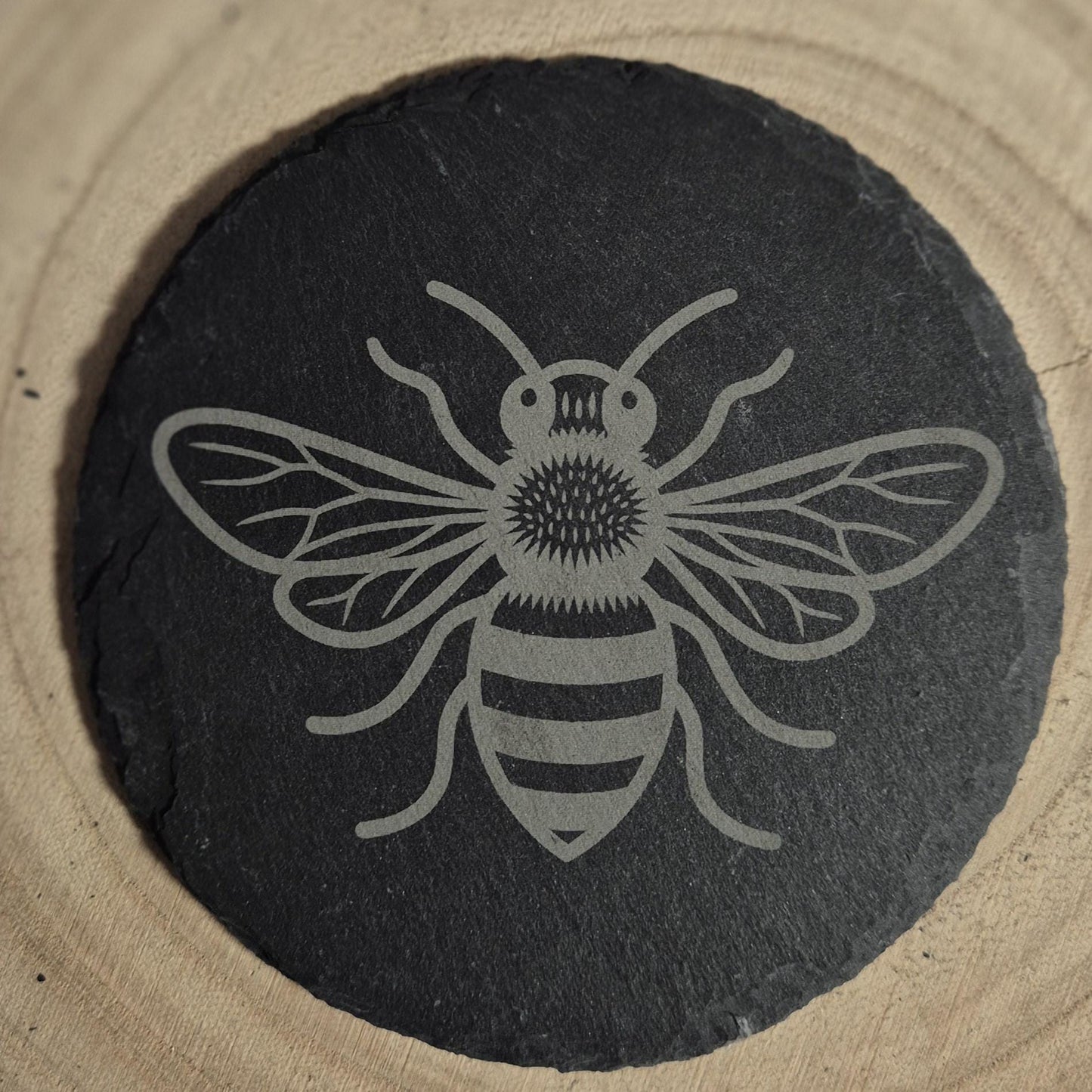 Handmade Engraved Slate Coaster with Bee Design | Natural Stone Drink Coaster | Rustic Home Decor | Bee Lover Gift | Table Protector