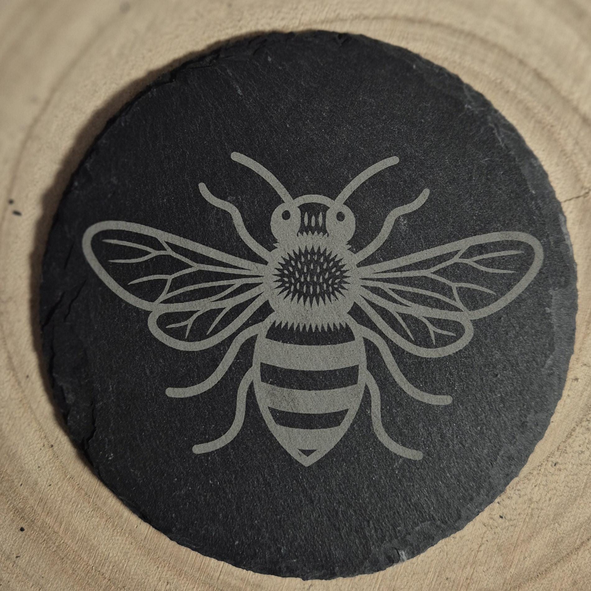 Handmade Engraved Slate Coaster with Bee Design | Natural Stone Drink Coaster | Rustic Home Decor | Bee Lover Gift | Table Protector