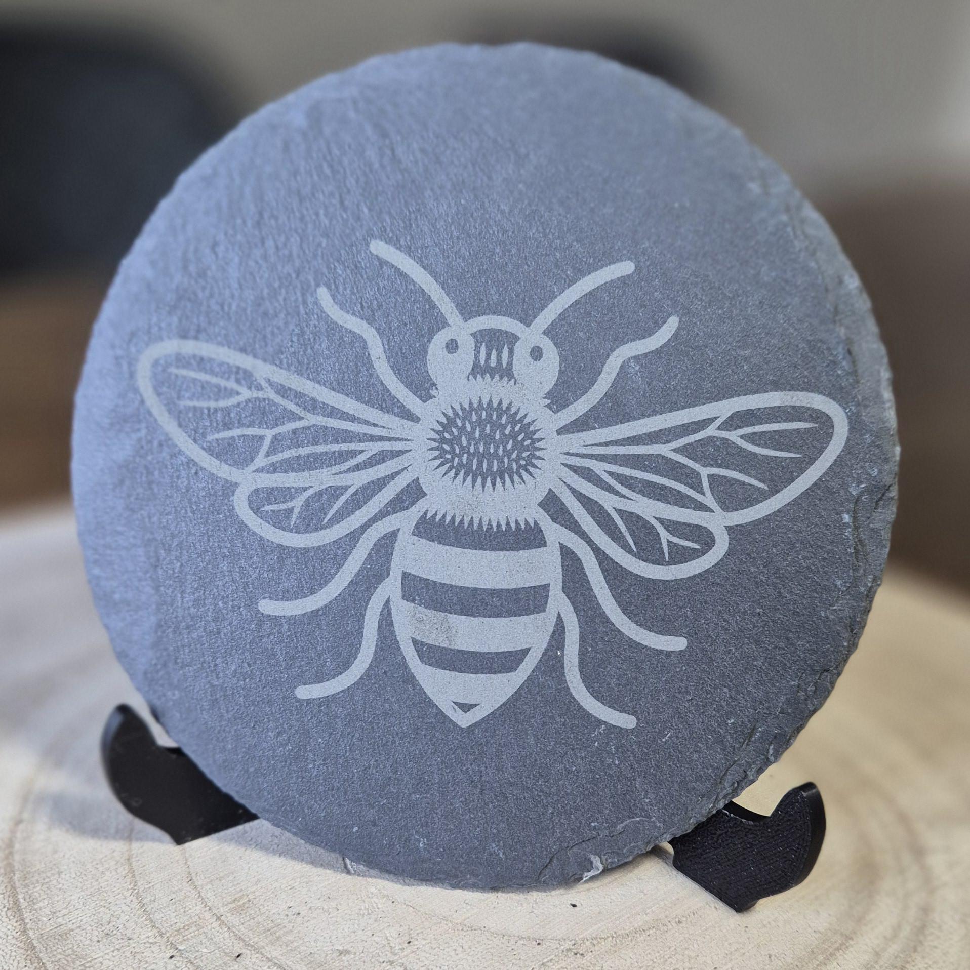 Handmade Engraved Slate Coaster with Bee Design | Natural Stone Drink Coaster | Rustic Home Decor | Bee Lover Gift | Table Protector