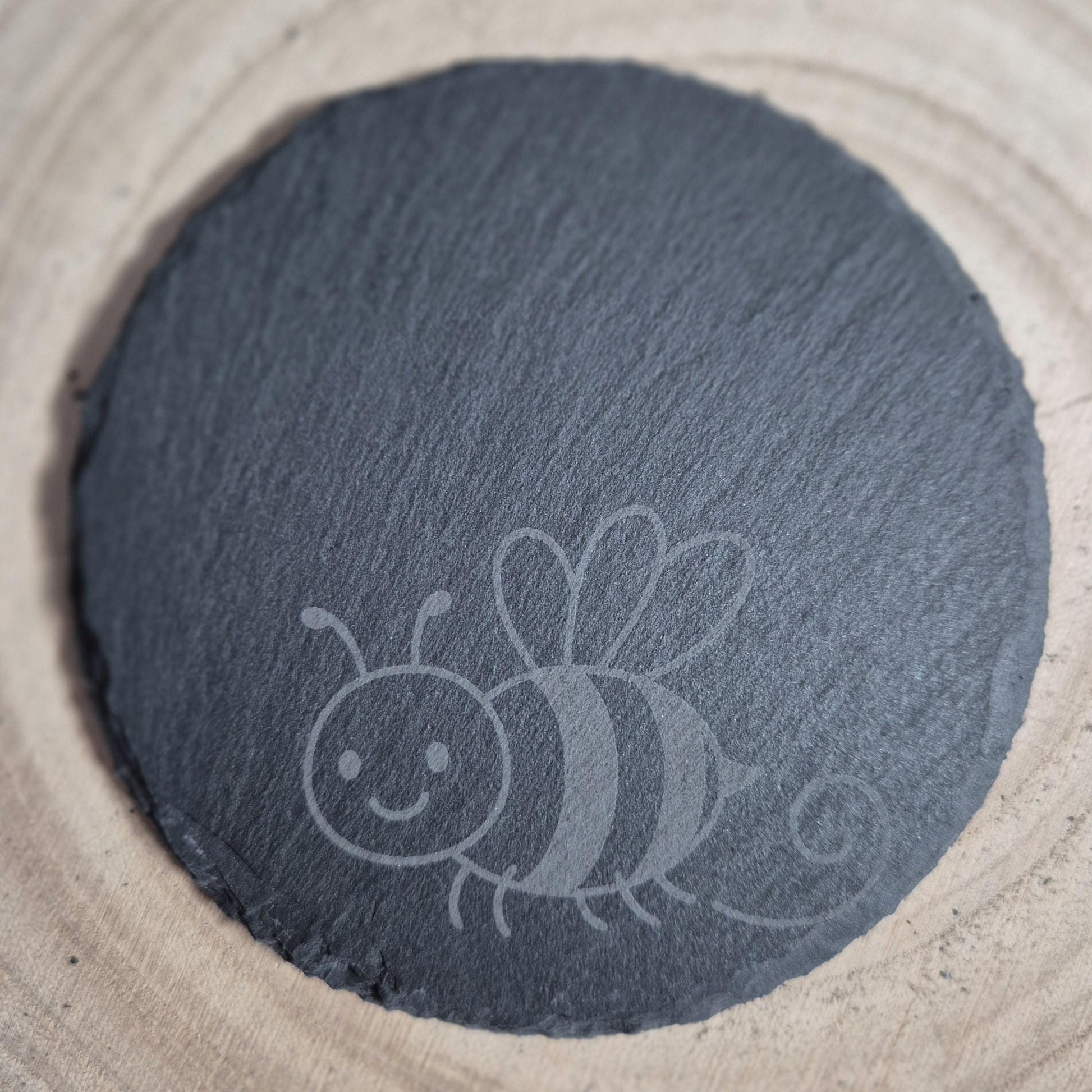 Engraved Slate Coaster with Bumble Bee Design | Natural Stone Drink Coaster | Rustic Home Decor | Bee Lover Gift | Table Protector