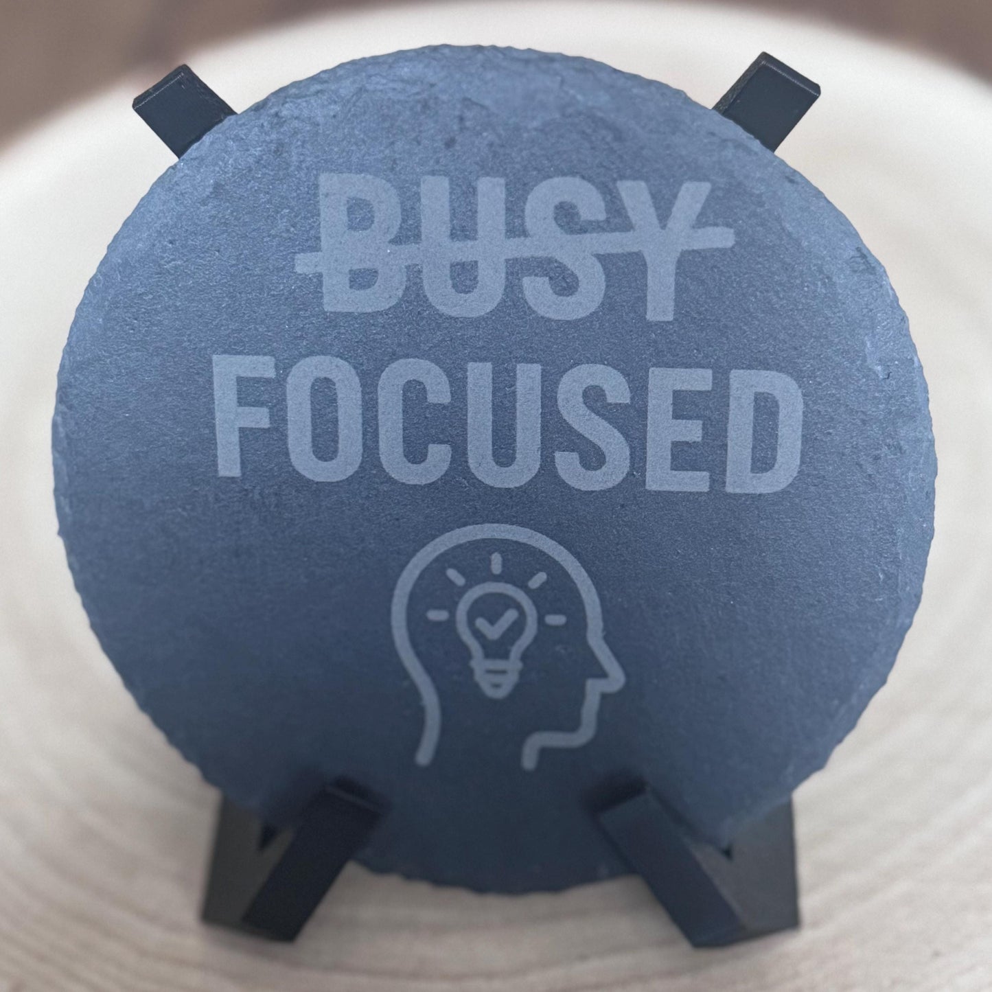 Laser Engraved Slate Coasters Motivational Desk Decor Focused Not Busy Office Gifts for Him Entrepreneur Gift for Home Office