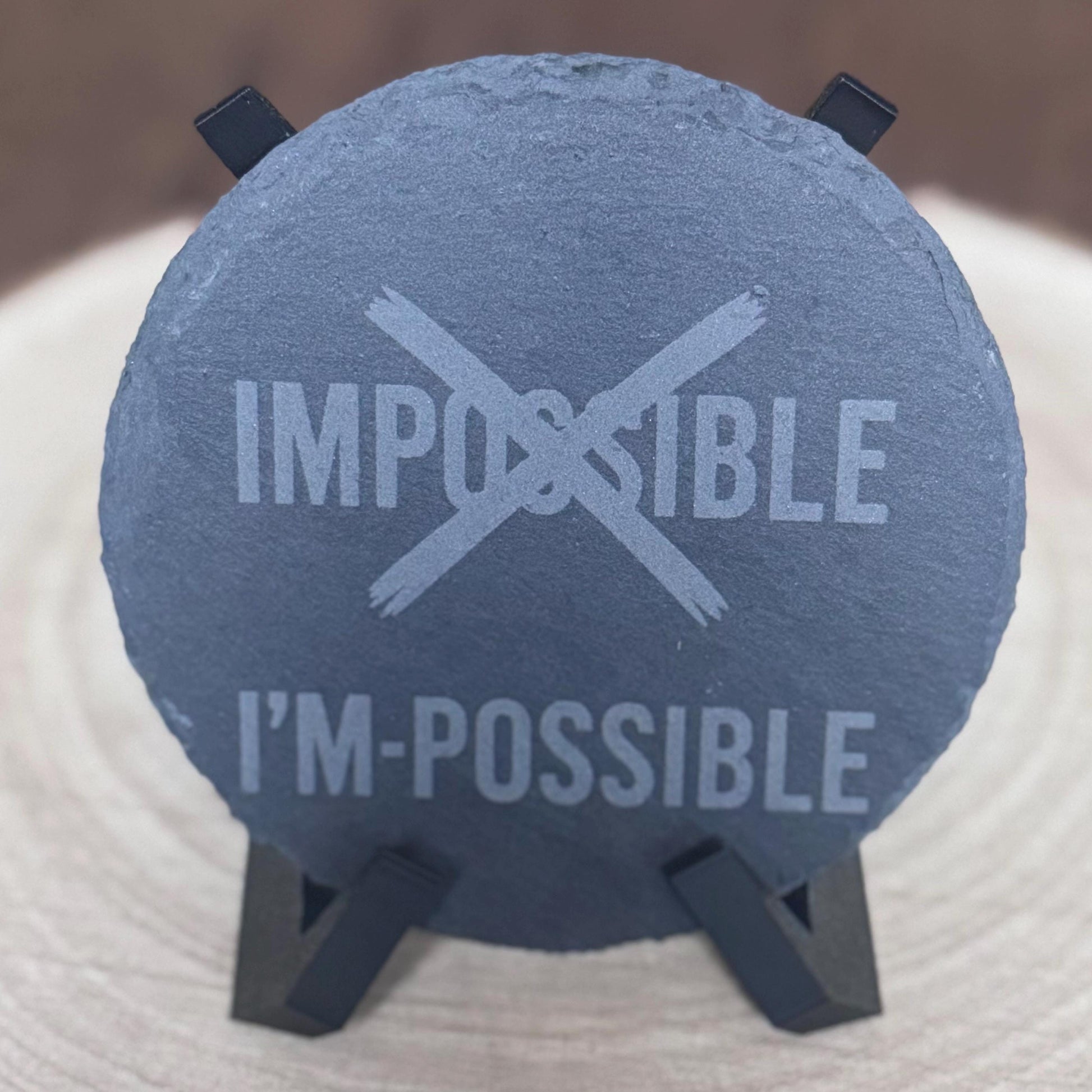 Laser Engraved Slate Coasters Inspirational Office Decor I’m Possible Gift for Him Entrepreneur Desk Gift Positive Mindset Quote