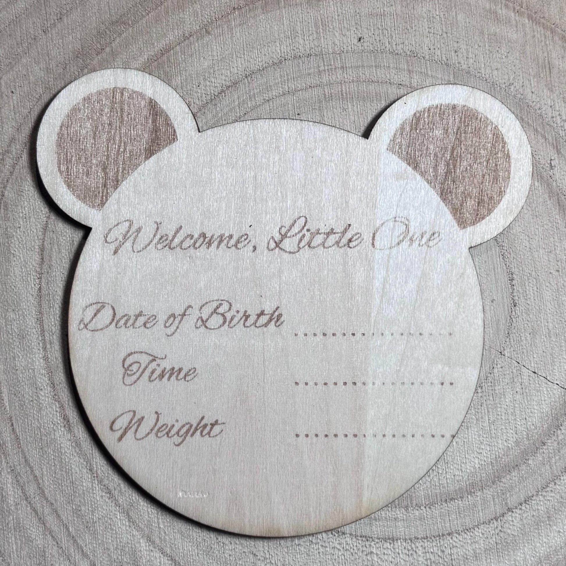 Personalised teddy bear welcome to the world baby name disc newborn photo prop baby shower gift first time mom custom wood keepsake