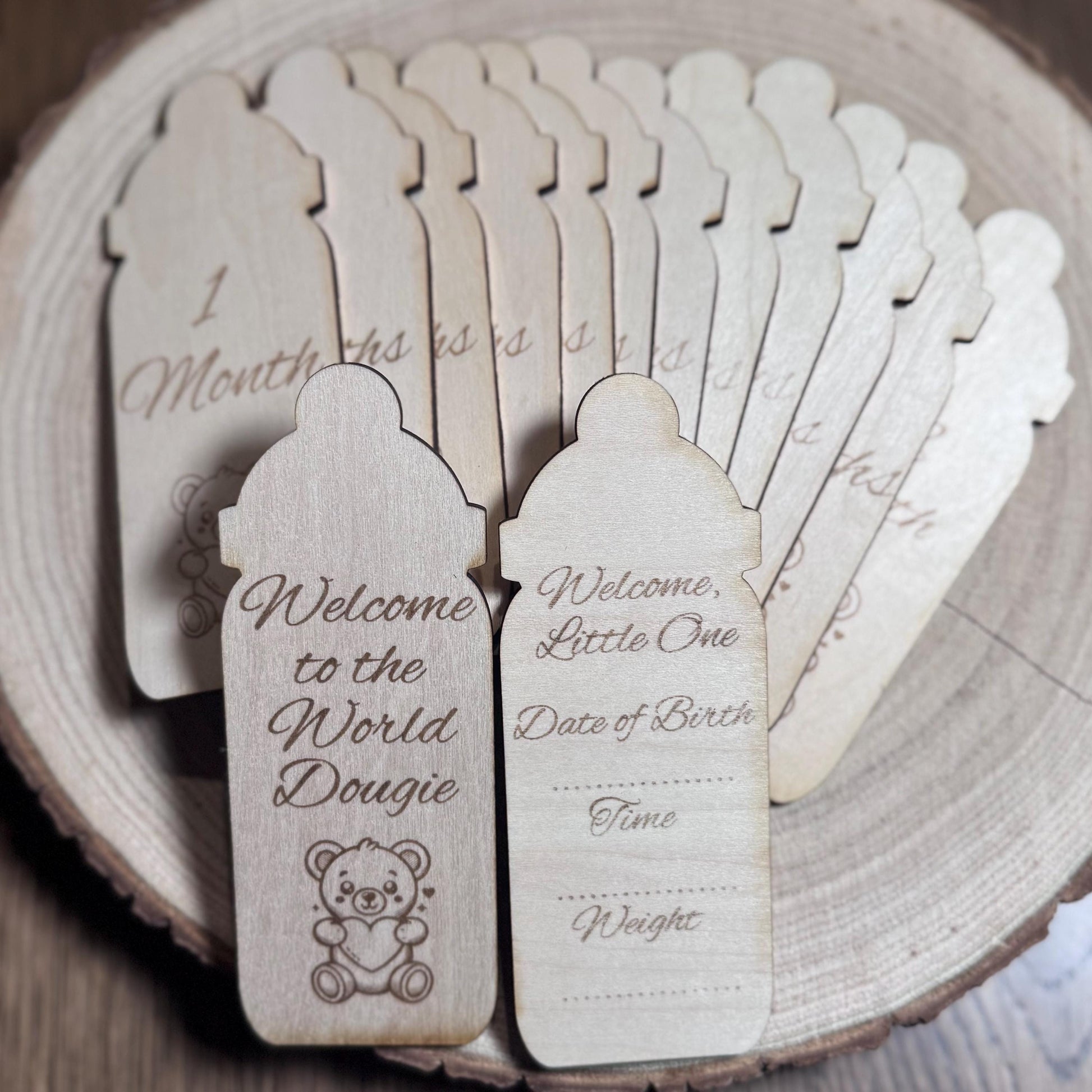Personalised baby bottle welcome to the world disc engraved baby name plaque newborn photo prop baby shower gift for first time moms