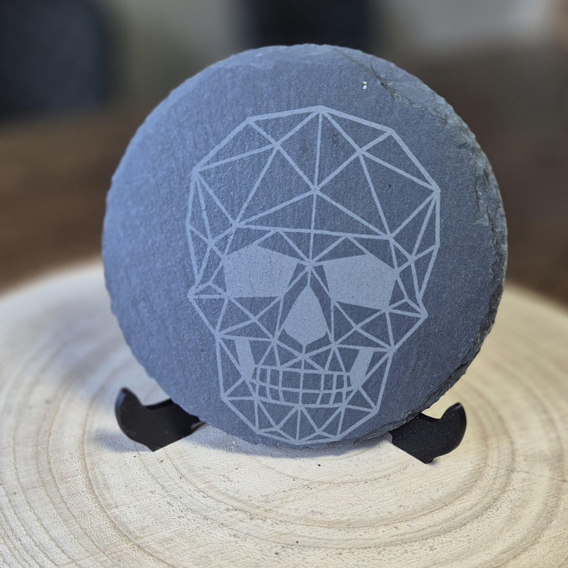 Geometric Skull Slate Coaster – Gothic Home Decor, Alternative Drinkware, Edgy Table Accessory, Unique Halloween Gift, Rock Style Decor