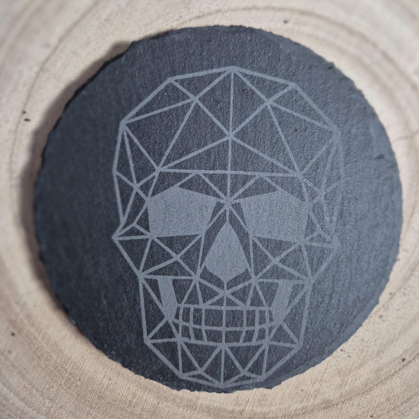 Geometric Skull Slate Coaster – Gothic Home Decor, Alternative Drinkware, Edgy Table Accessory, Unique Halloween Gift, Rock Style Decor