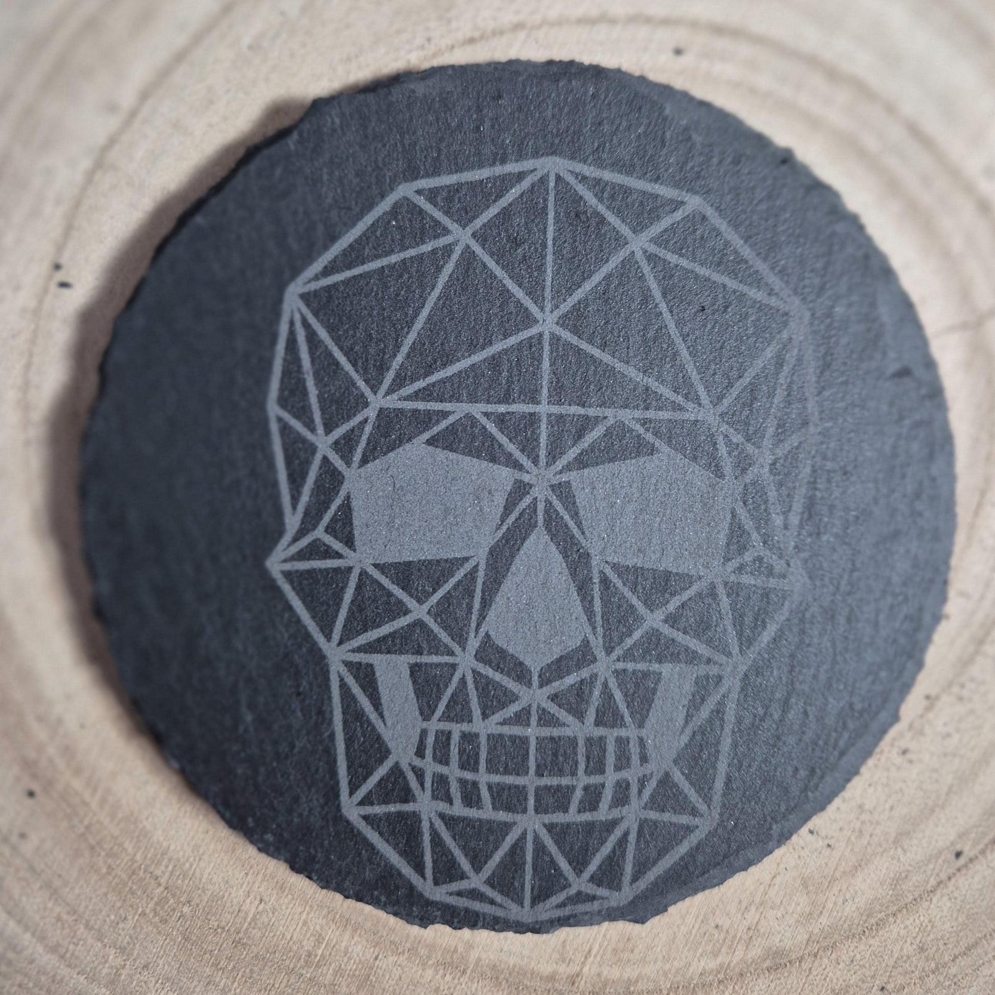 Geometric Skull Slate Coaster – Gothic Home Decor, Alternative Drinkware, Edgy Table Accessory, Unique Halloween Gift, Rock Style Decor