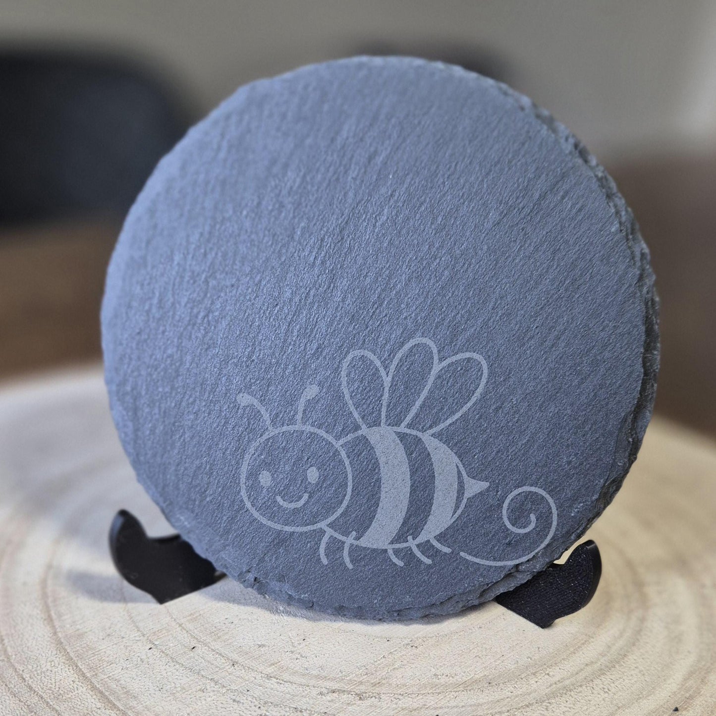Engraved Slate Coaster with Bumble Bee Design | Natural Stone Drink Coaster | Rustic Home Decor | Bee Lover Gift | Table Protector