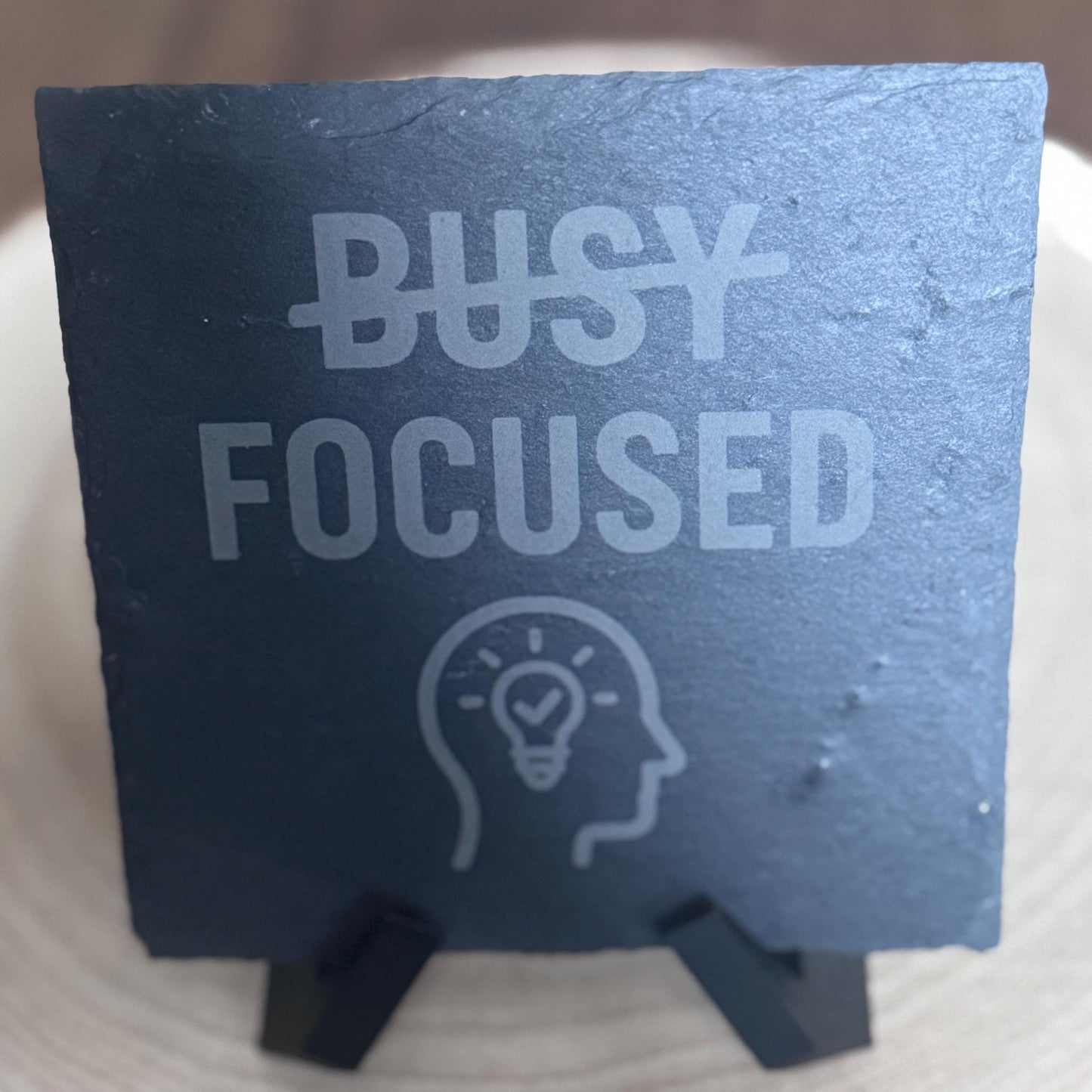 Laser Engraved Slate Coasters Motivational Desk Decor Focused Not Busy Office Gifts for Him Entrepreneur Gift for Home Office