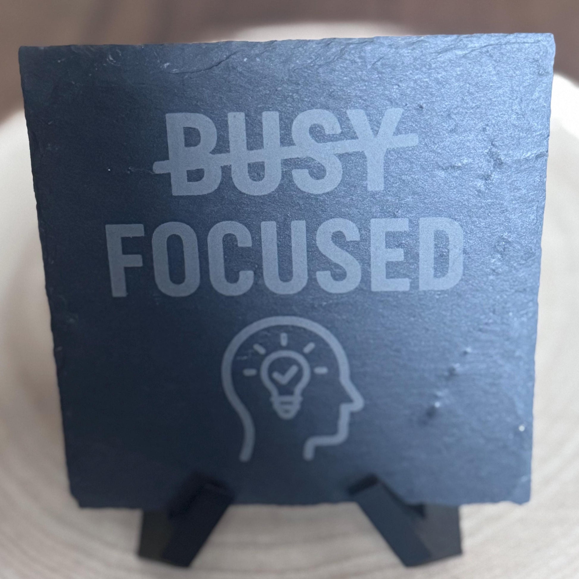 Laser Engraved Slate Coasters Motivational Desk Decor Focused Not Busy Office Gifts for Him Entrepreneur Gift for Home Office