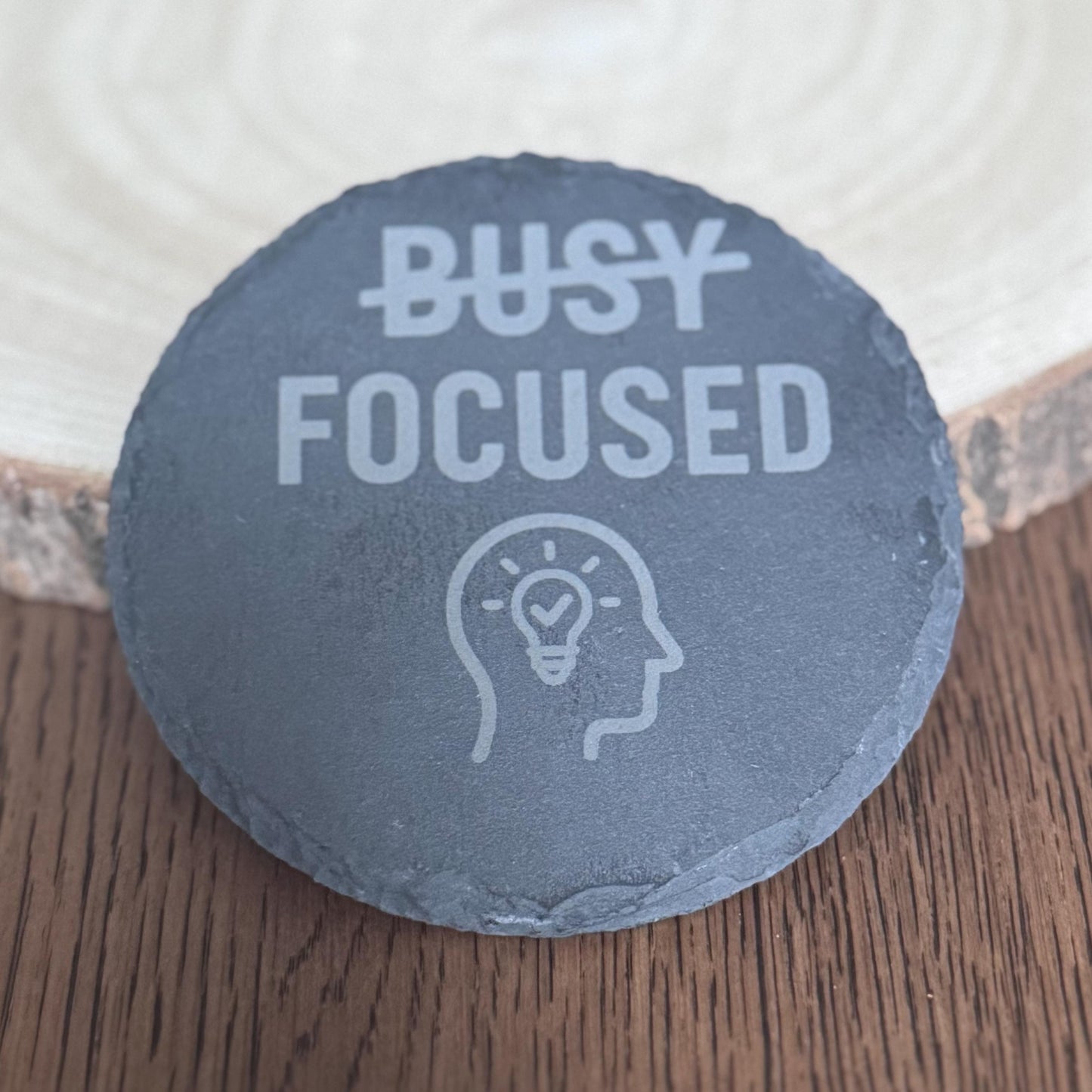 Laser Engraved Slate Coasters Motivational Desk Decor Focused Not Busy Office Gifts for Him Entrepreneur Gift for Home Office