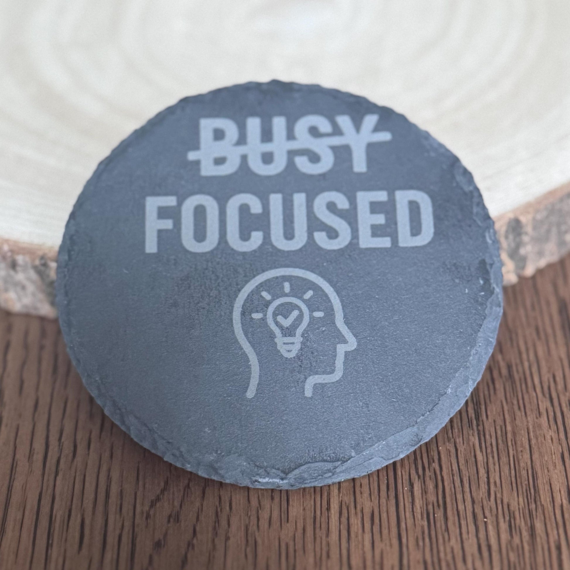 Laser Engraved Slate Coasters Motivational Desk Decor Focused Not Busy Office Gifts for Him Entrepreneur Gift for Home Office
