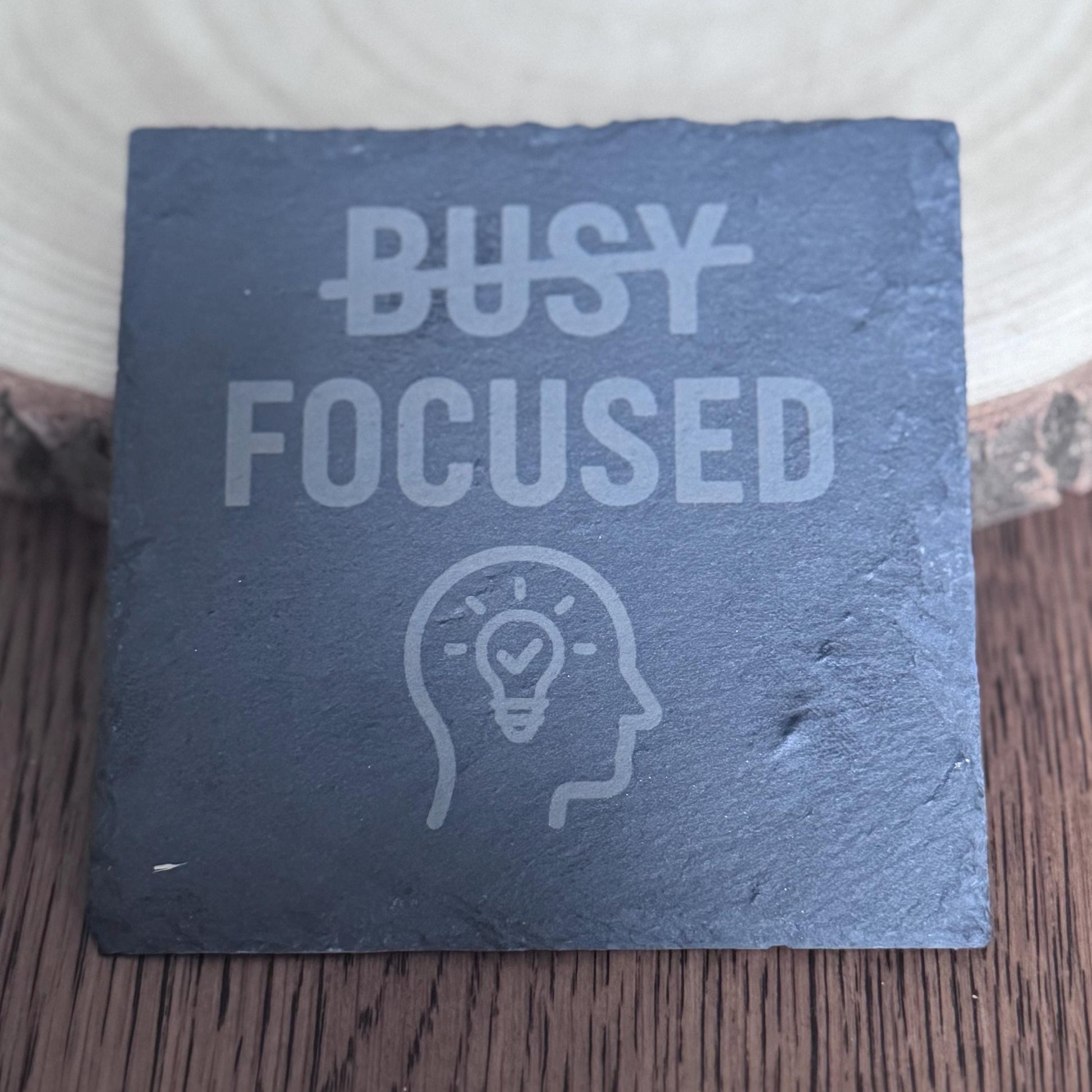 Laser Engraved Slate Coasters Motivational Desk Decor Focused Not Busy Office Gifts for Him Entrepreneur Gift for Home Office