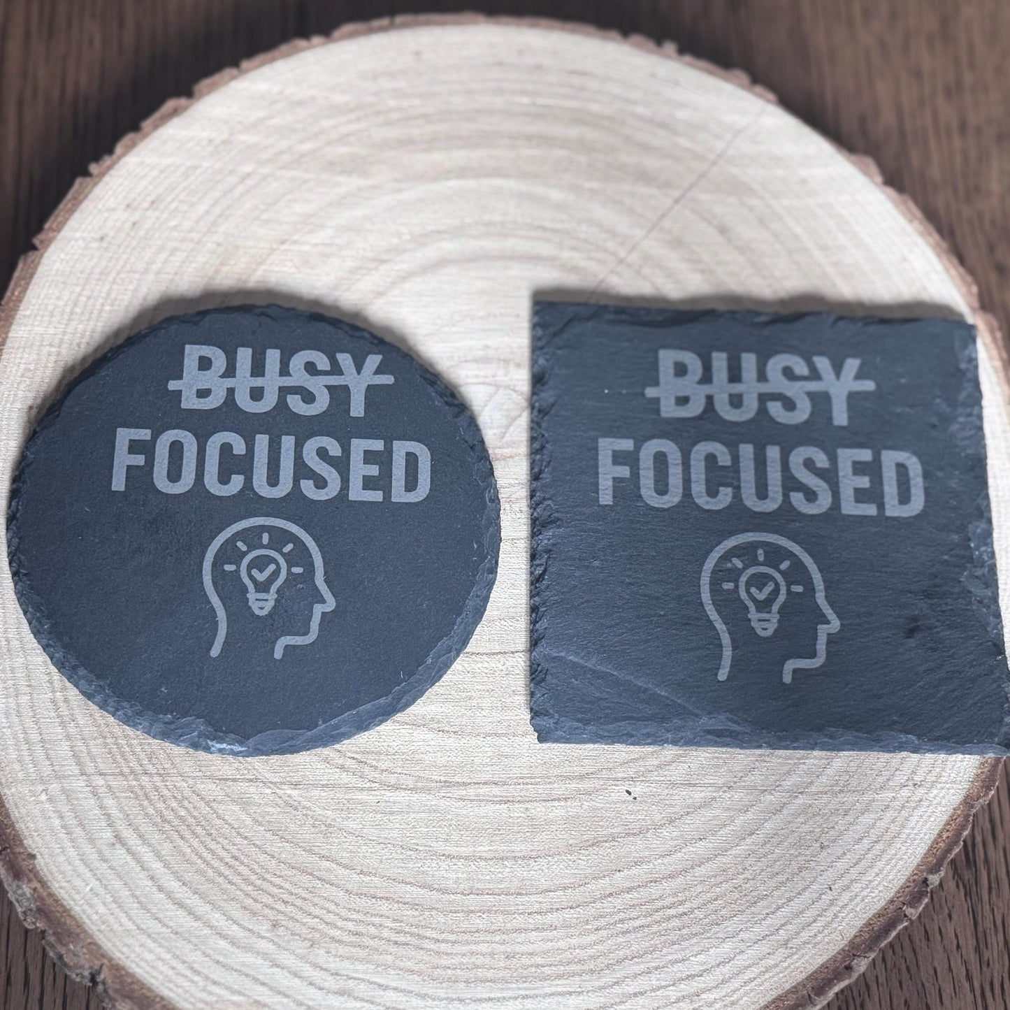 Laser Engraved Slate Coasters Motivational Desk Decor Focused Not Busy Office Gifts for Him Entrepreneur Gift for Home Office