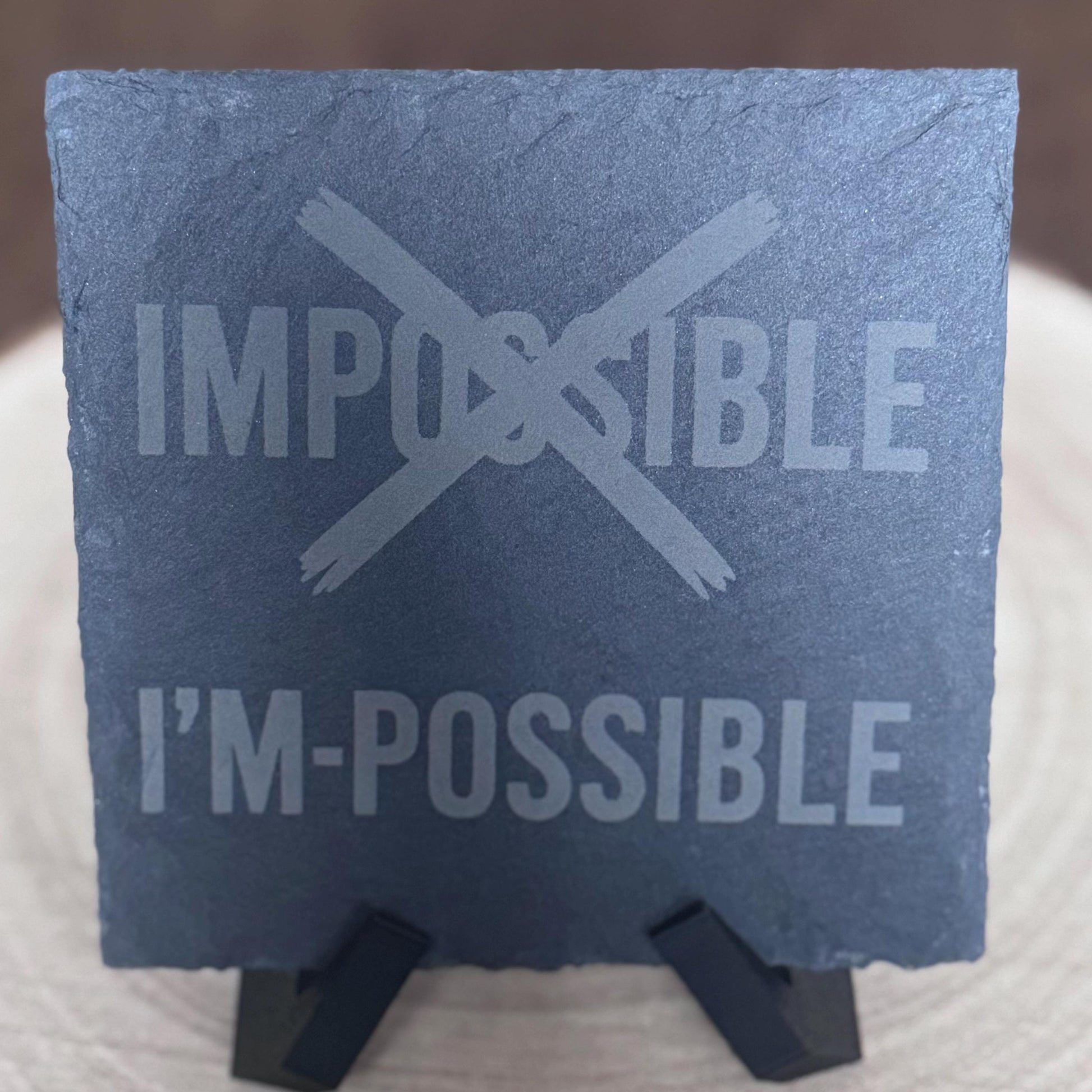 Laser Engraved Slate Coasters Inspirational Office Decor I’m Possible Gift for Him Entrepreneur Desk Gift Positive Mindset Quote