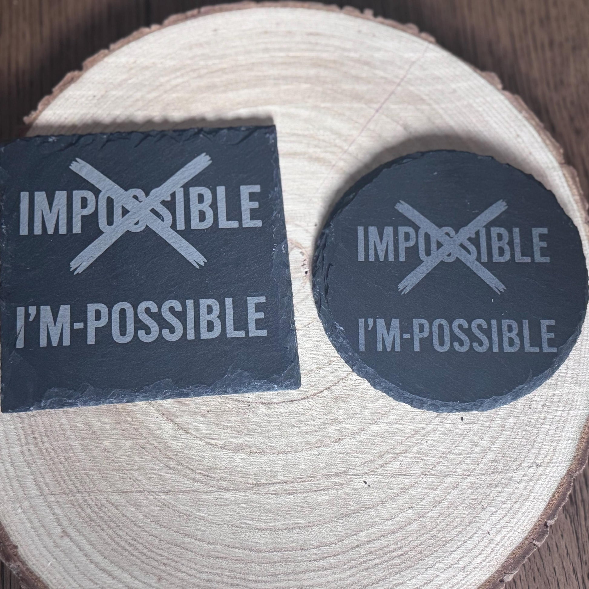 Laser Engraved Slate Coasters Inspirational Office Decor I’m Possible Gift for Him Entrepreneur Desk Gift Positive Mindset Quote