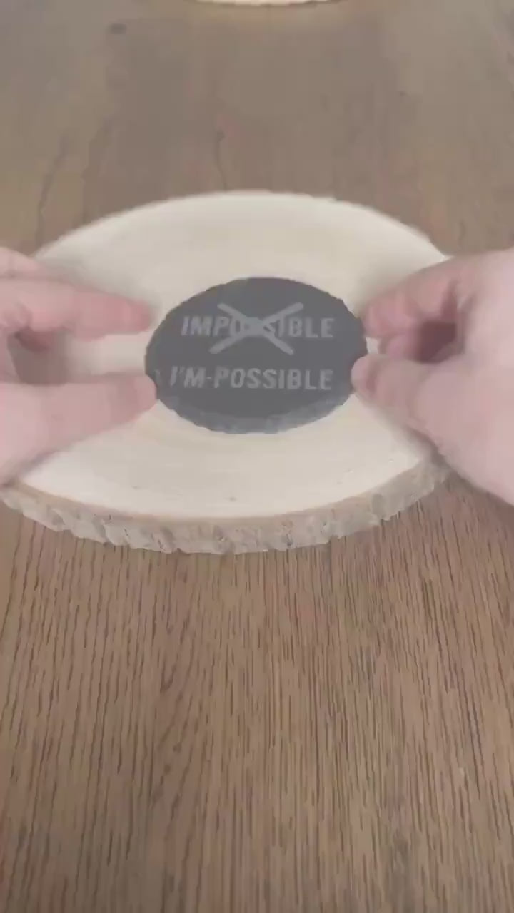 Laser Engraved Slate Coasters Inspirational Office Decor I’m Possible Gift for Him Entrepreneur Desk Gift Positive Mindset Quote