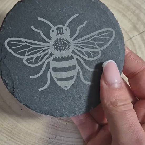 Handmade Engraved Slate Coaster with Bee Design | Natural Stone Drink Coaster | Rustic Home Decor | Bee Lover Gift | Table Protector