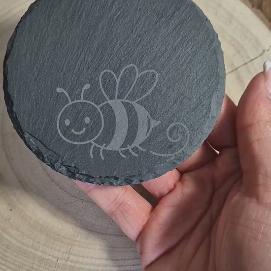 Engraved Slate Coaster with Bumble Bee Design | Natural Stone Drink Coaster | Rustic Home Decor | Bee Lover Gift | Table Protector
