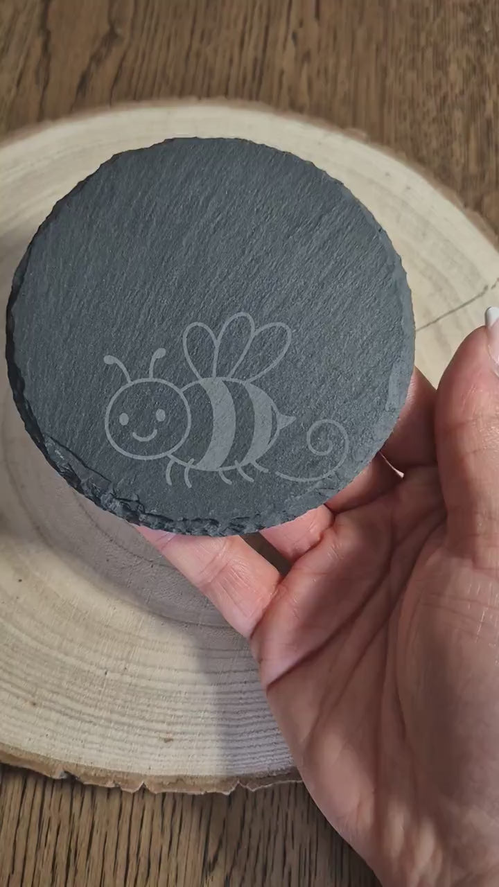 Engraved Slate Coaster with Bumble Bee Design | Natural Stone Drink Coaster | Rustic Home Decor | Bee Lover Gift | Table Protector